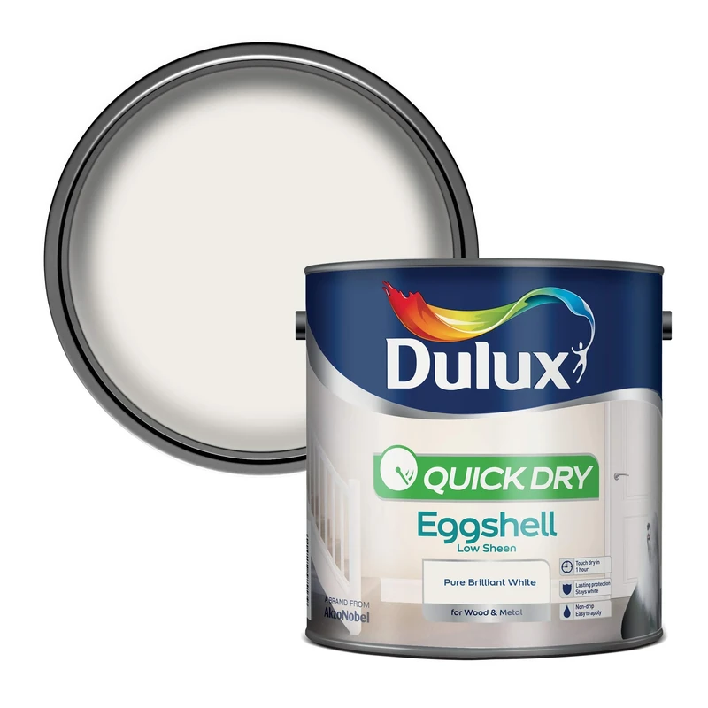 Dulux Quick Dry Eggshell Paint For Wood And Metal - Pure Brilliant White 2. 5 Litres