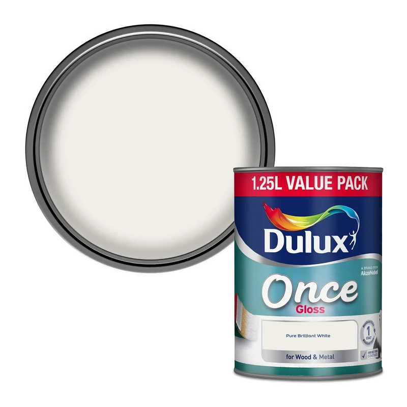 Dulux Once Gloss Paint For Wood And Metal, Pure Brilliant White, 1.25 L