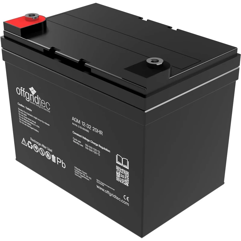 Offgridtec 32 Ah 12 V AGM Solar Battery for Cyclic, 2/001480