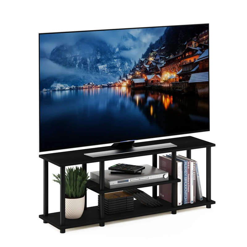 Furinno TURN-N-TUBE TV Stand, 3-Tier Entertainment Center with Open Shelves, TV Console for TV up to 50 Inch, for Living Room, Bedroom, Walnut