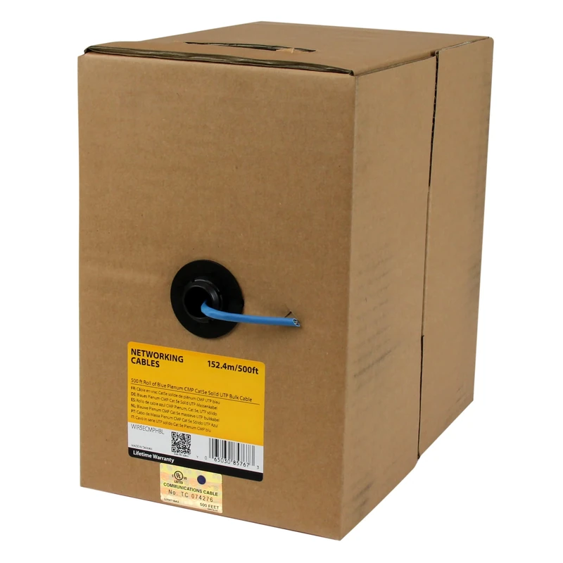 StarTech.com 500 ft Roll of Blue Plenum CMP Cat5e Solid UTP Bulk Cable - CMP / FT6 Plenum Fire Rating - 24 AWG Cat 5e Wiring Plenum 500ft (WIR5ECMPHBL)