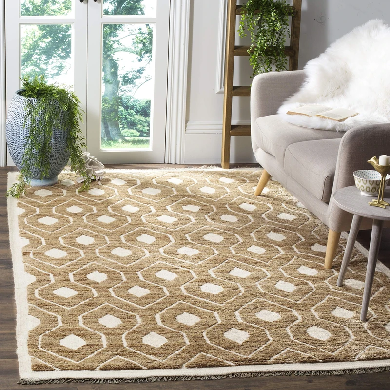 Safavieh Moroccan Indoor Hand Knotted Rectangle Area Rug, Tangier Collection, TGR642, in Ivory / Multi, 152 X 244 cm for Living Room, Bedroom or Any Indoor Space