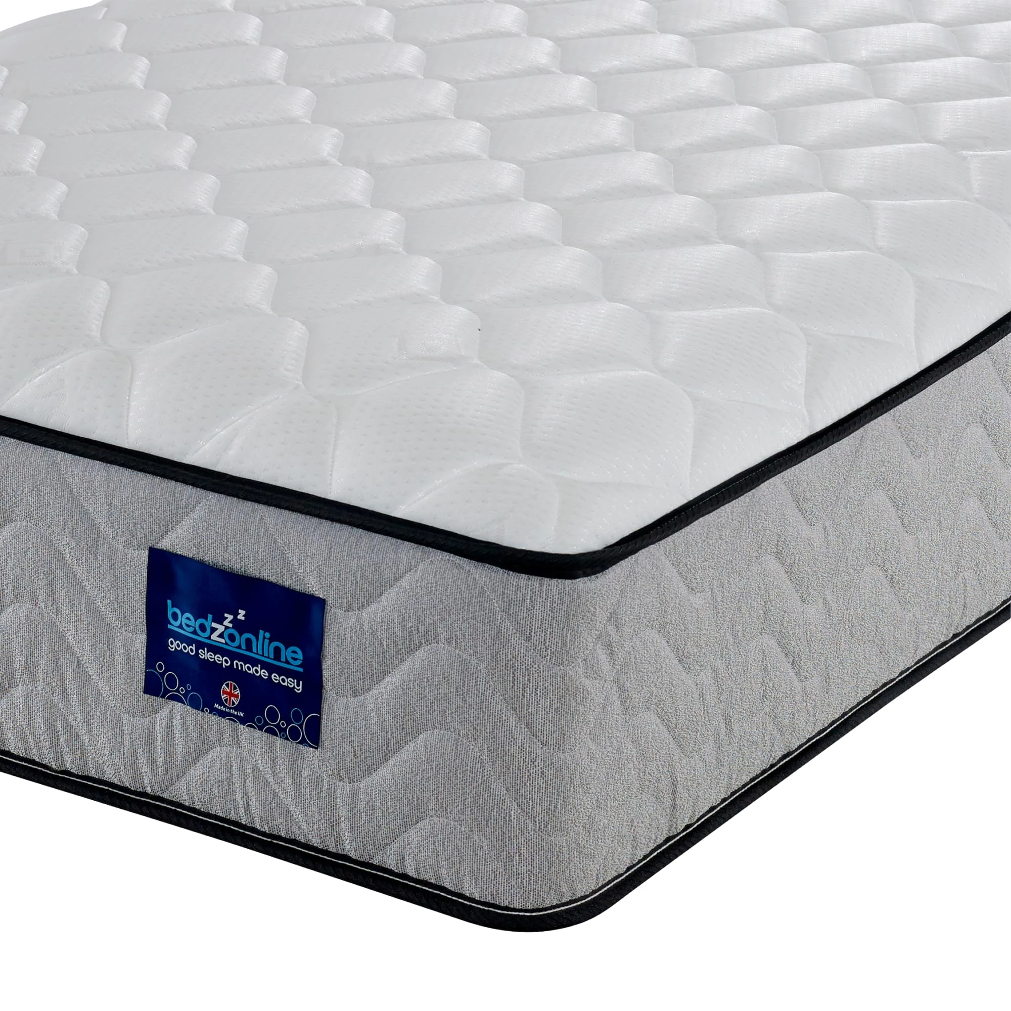BEDZONLINE Memory Foam & Coil Spring Mattress - 4ft6 Double | 20cm Thick Hybrid Memory Foam & Open Coil Spring | Body Support, Spinal Alignment & Pressure Relief | UK Made & Hypoallergenic