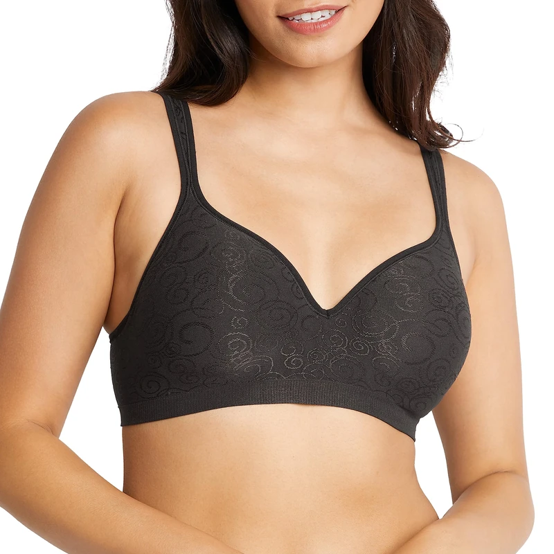 Bali Comfort Revolution Wireless Bra, Full-Coverage Wirefree Bra, Wireless Everyday Bra with Cool Comfort Fabric, Black Swirl Pattern, 38B