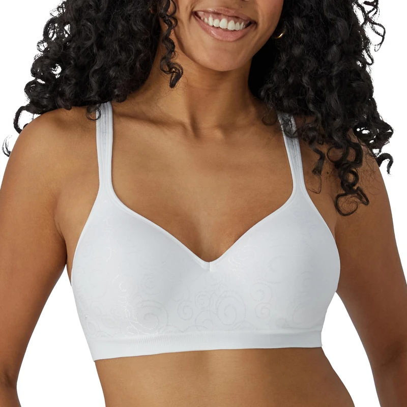 Bali Comfort Revolution Wireless Bra, Full-Coverage Wirefree Bra, Wireless Everyday Bra with Cool Comfort Fabric, White Swirl Pattern, 36B