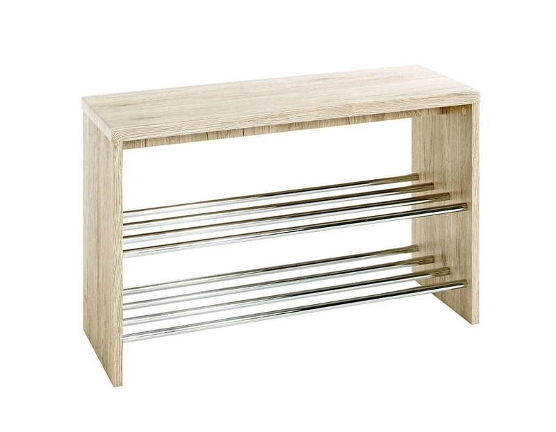HAKU Möbel Shoe-Bench Chrome, San Remo Oak, Mdf, Metal - Size: W 81 cm X H 55 cm X D 30 cm, Style: Modern
