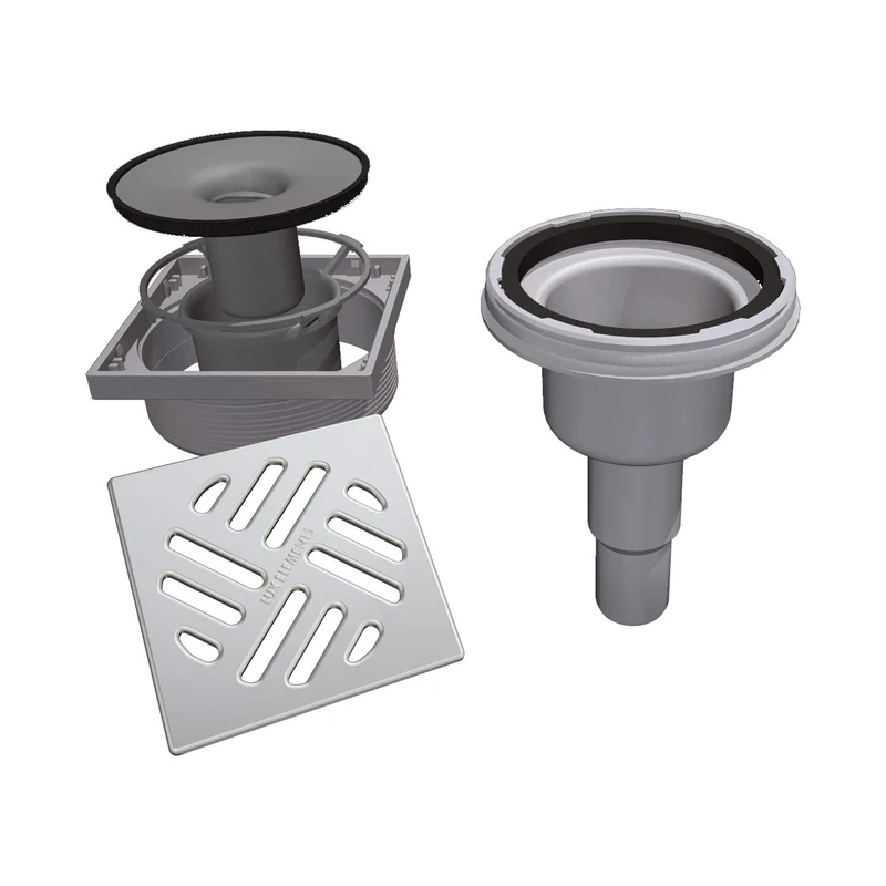 LUX ELEMENTS TUB-BAS-S 100 LTUBE1193 Vertical Drain Pan with Stainless Steel Grate Grey