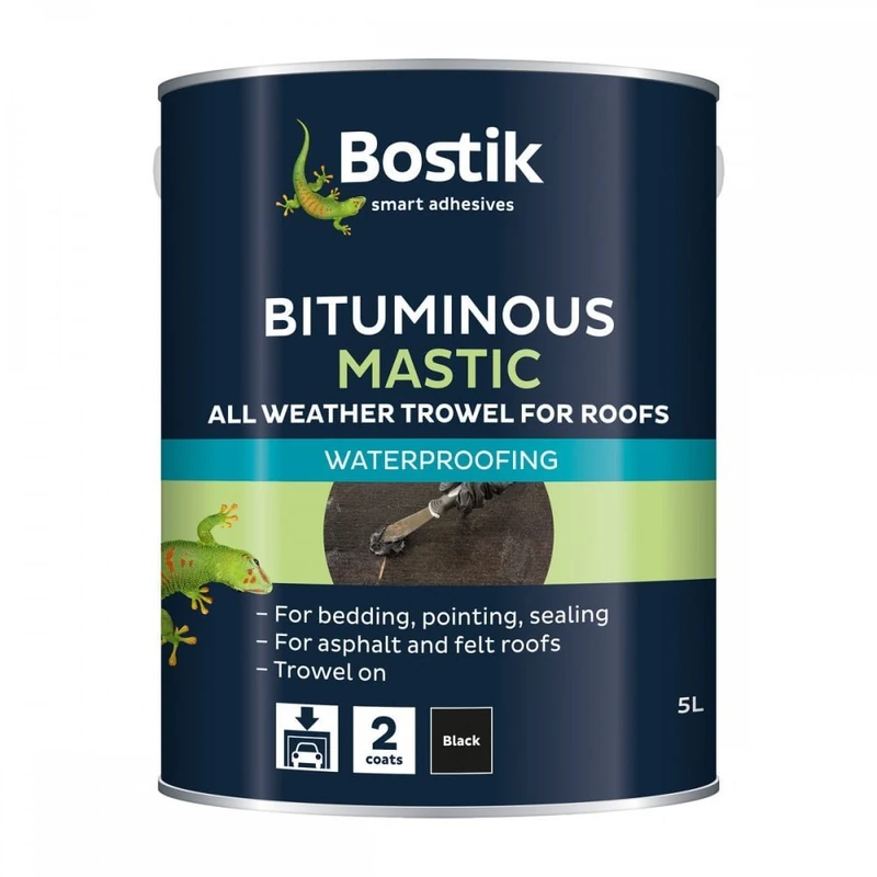 Bostik Bituminous Mastic for Roofs a Trowel Grade bituminous Material for Waterproofing. Colour Black, 5 Litre