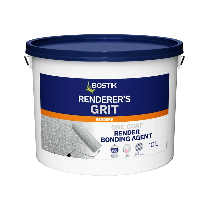 Bostik Renderer's Grit 10L - One Coat Render Bonding Agent - No Mixing, Easy to Apply - Excellent Key For Render - Coloured for Controlled Application