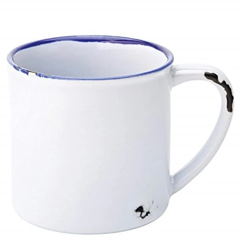 Utopia Avebury Blue Mug 10oz / 280ml - Set of 12 - Vintage Enamel Style Stoneware Coffee Mug with a Blue Rim - Image 1