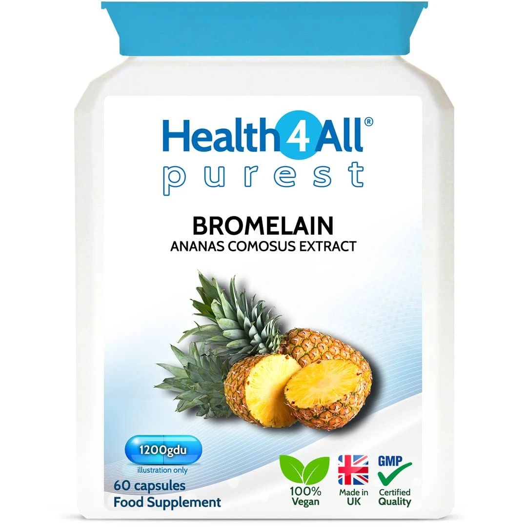 Health4All Bromelain 2500GDU/g, 60 Capsules High Strength 1200gdu per Capsule, Pure Bromelain Supplement, Proteolytic Digestive Enzyme from Pineapple Extract (not Tablets) | Made in UK