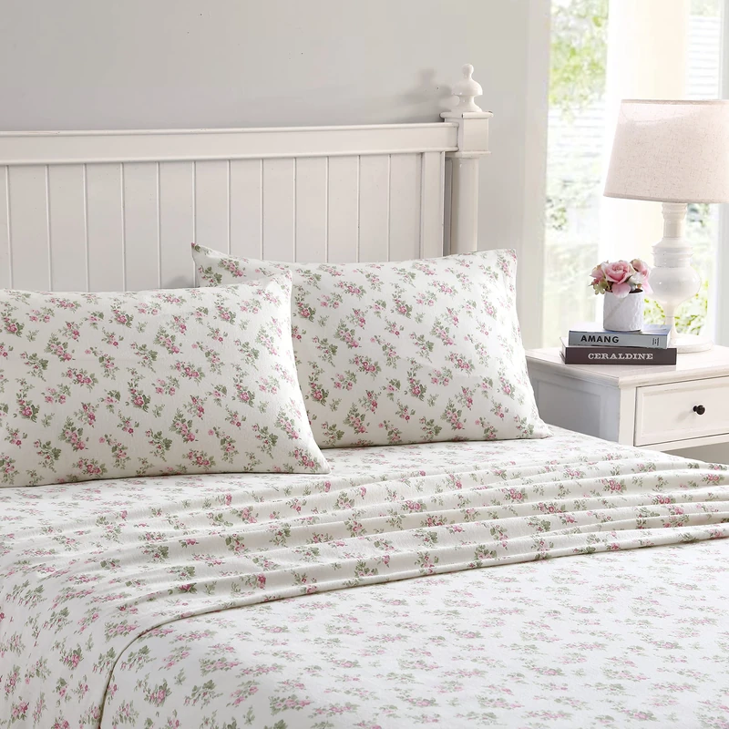 Laura Ashley Home - Twin Sheets, Cotton Flannel Bedding Set, Brushed for Extra Softness & Comfort (Audrey, Twin) - Image 1