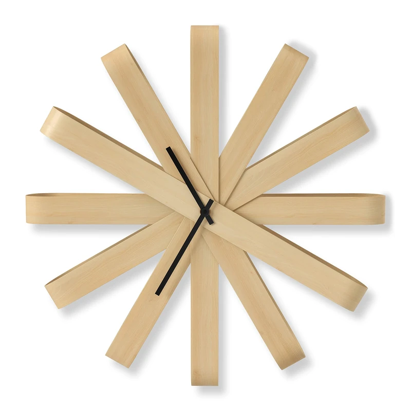 Umbra Ribbonwood Large Modern 20.25" Wall Clock, Silent Non Ticking Battery Operated Quartz Movement, Natural Wood