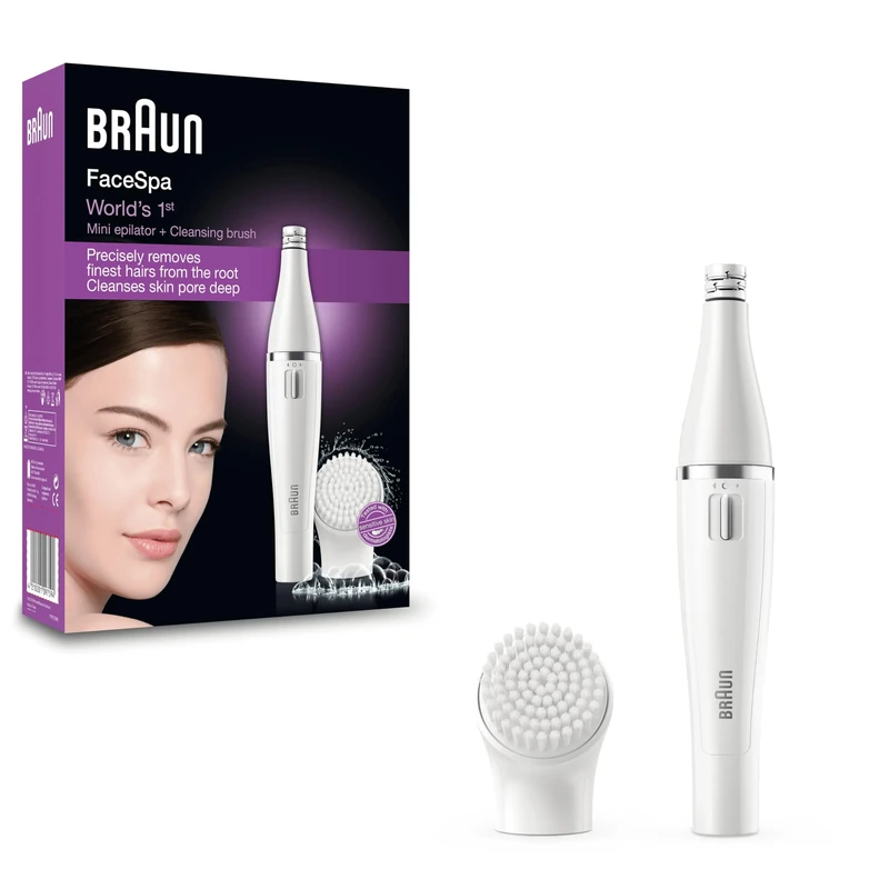 Braun FaceSpa Face Epilator, Hair Removal with Facial Cleansing Brush Head, 100% Waterproof, SE810, White