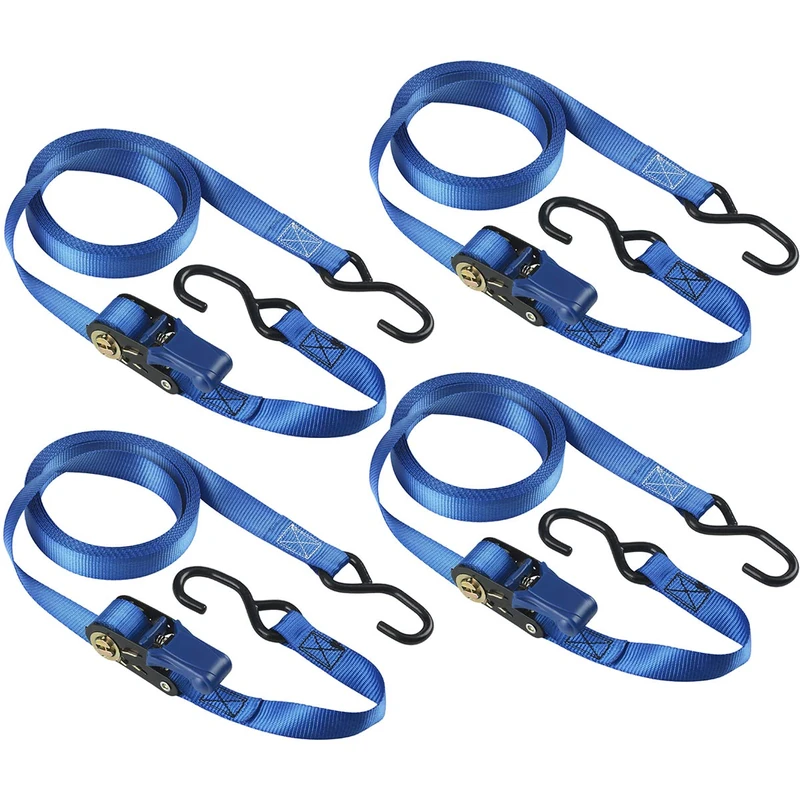 Master Lock 4367EURDAT Certified Ratchet Strap with S Hook, Blue, 5m x 35mm Straps, Pack of 4