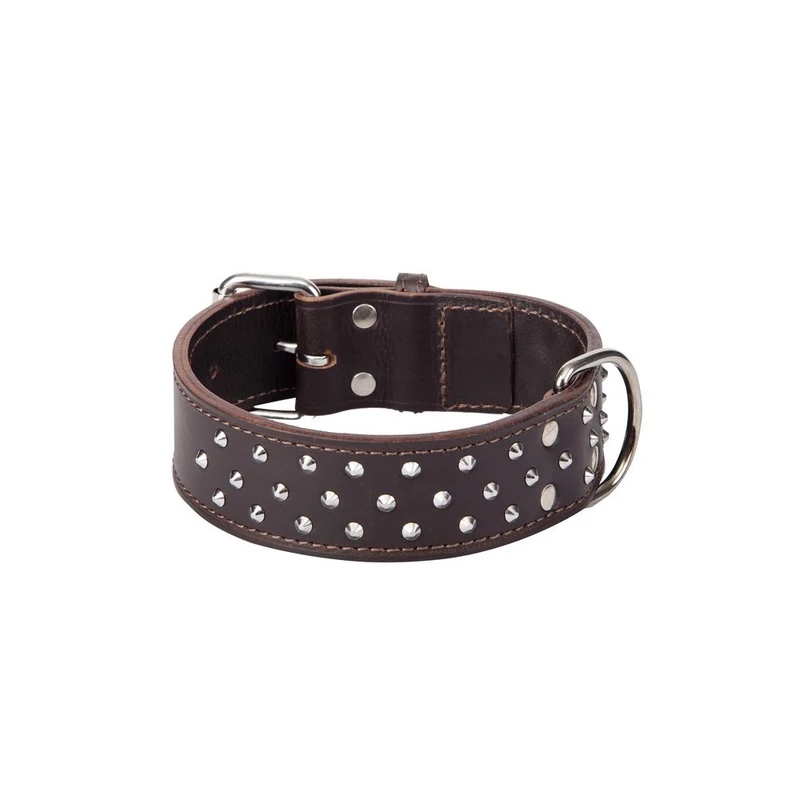 Dingo Predatory Dog Collar from Double Stapled Leather, Lined, Elegant Decorated with Studs, Brown 12117