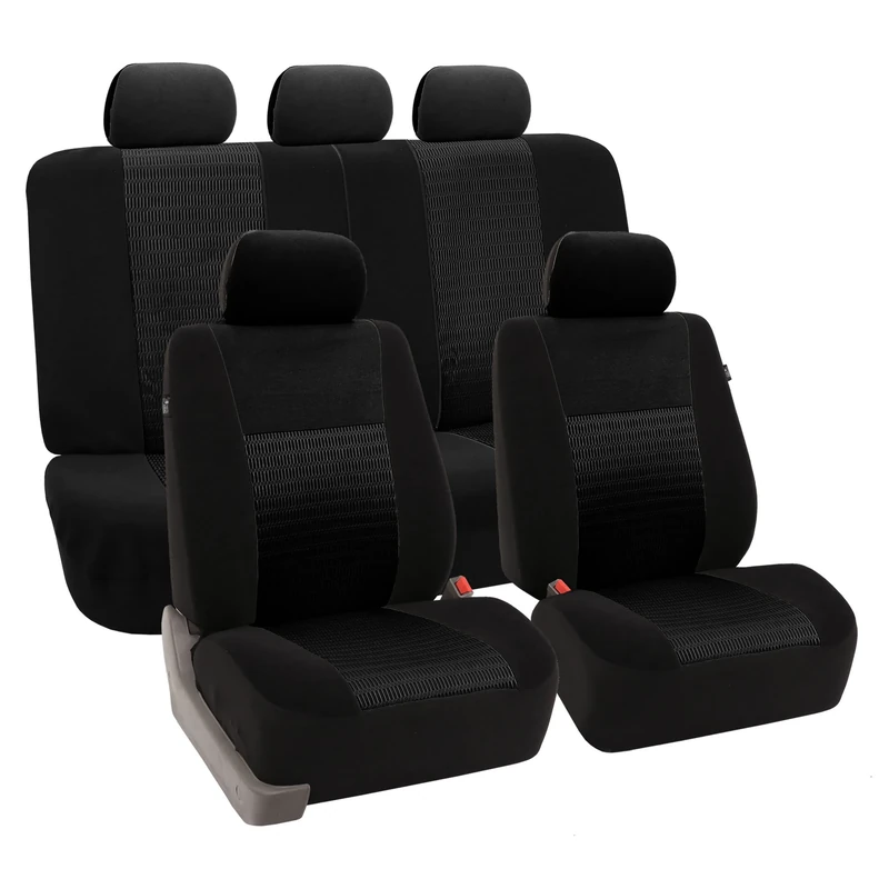 FH GROUP FH-FB051115 Multifunctional Flat Cloth Full Set Seat Covers Airbag Compatible And Split Bench Black