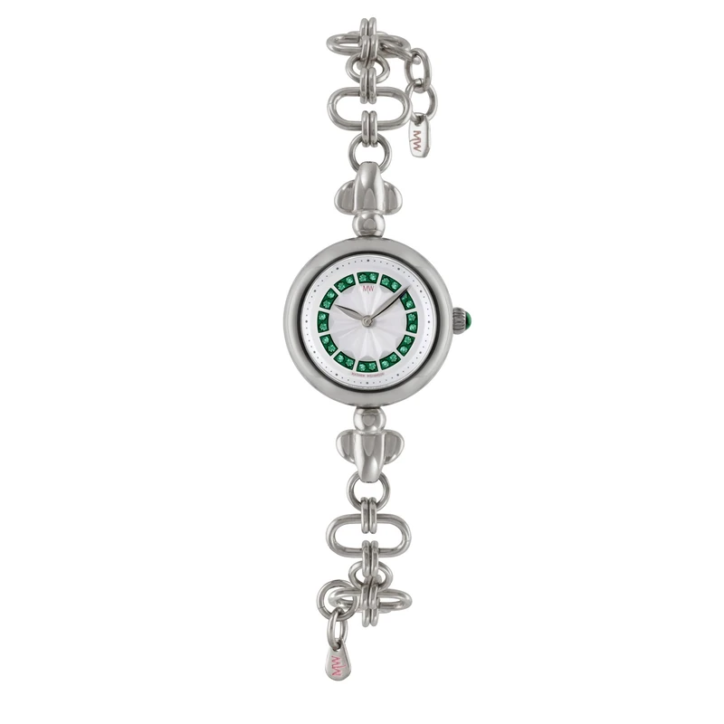 Matthew Williamson Women's Quartz Watch with White Dial Analogue Display and Silver Stainless Steel Gold Plated Bracelet LBM35001/06