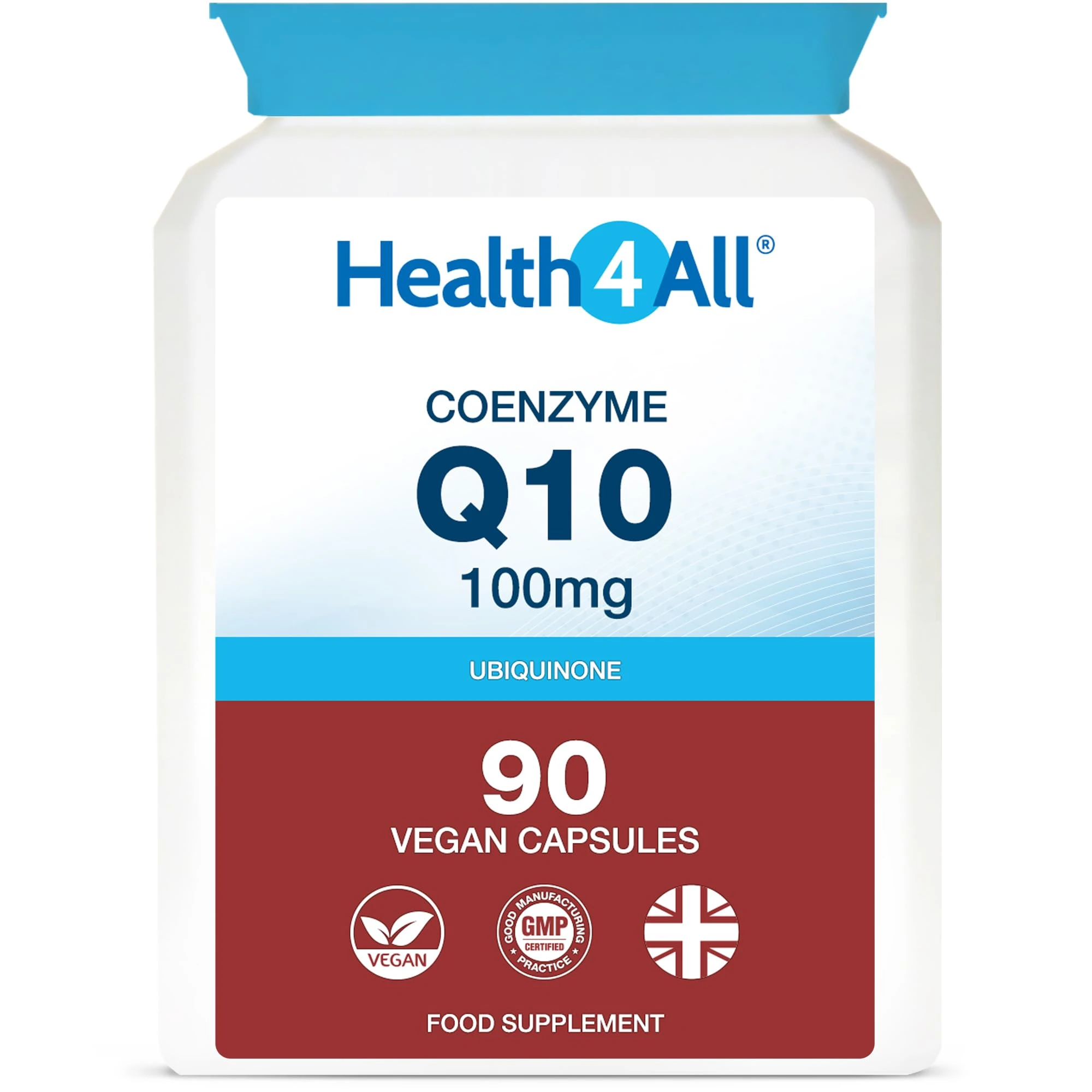 Health4All CoQ10 100mg per Capsule, 90 Capsules 3 Months Supply, Pure Grade CoEnzyme Q10 Ubiquinone Supplement for Heart, Energy & Brain, Vegan CoQ10 Supplement | Made in UK