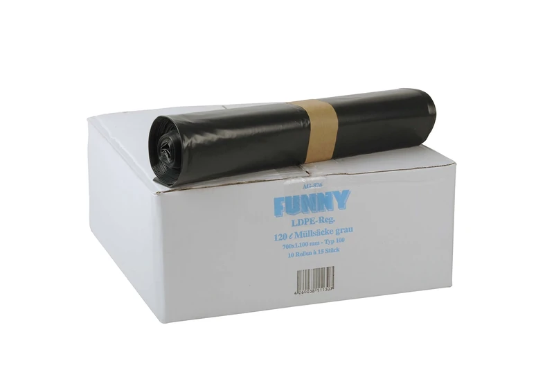 Funny LDPE-Regenerate Bin Bags Rolled 120 l Type 100 Grey (1 x 150 Bags)