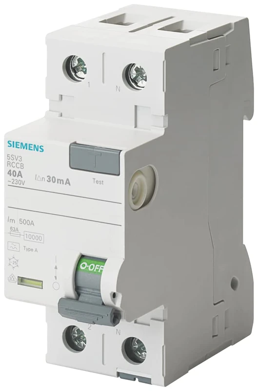 Siemens 5SV.Class A Differential Switch, 2-Pole, 40.A, 30.mA, 70.mm