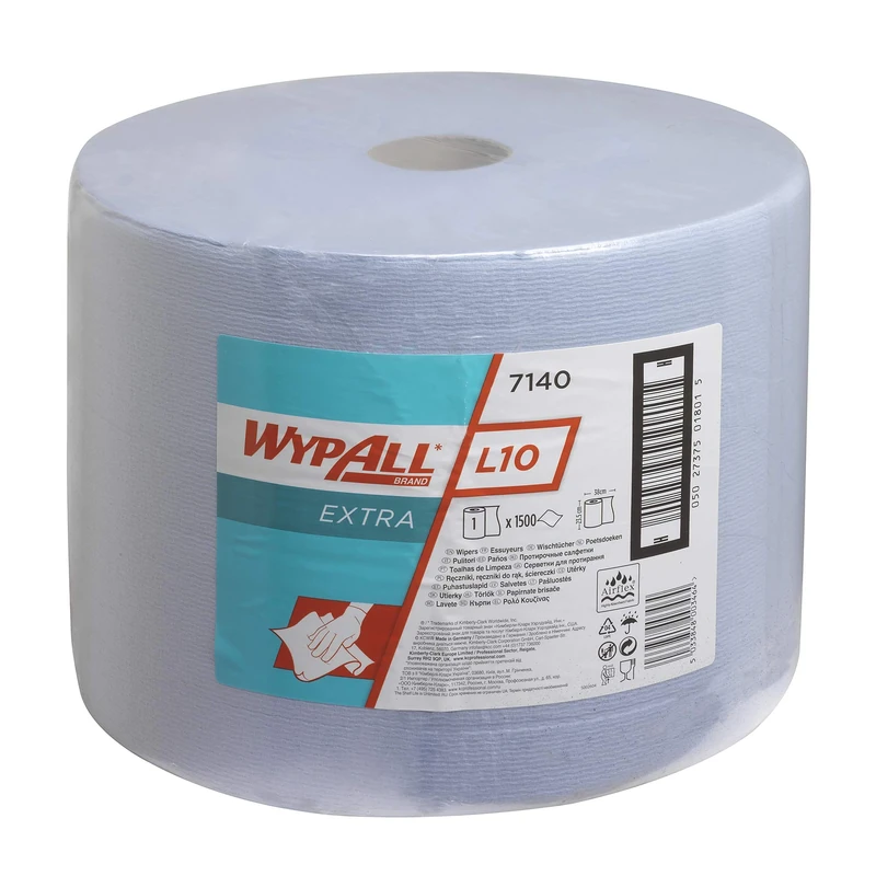 WypAll Extra Wiper Roll L10 7140, 1-Ply, High Absorbent, Airflex Technology, Blue Paper Wipers for Light-Duty Cleaning, Large Roll Format, 1 Roll x 1,500 Sheets
