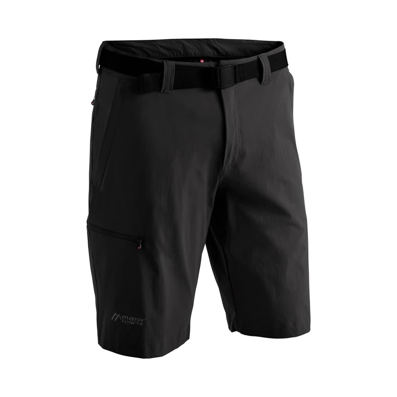 maier sports Men's Huang Hiking Trousers, Outdoor Shorts with Integrated Belt, Trekking Pants Black