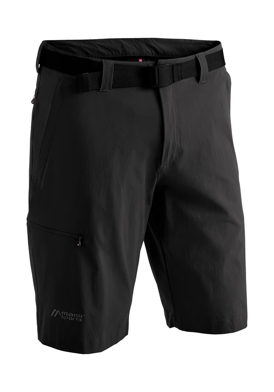 maier sports Men's Huang Hiking Trousers, Outdoor Shorts with Integrated Belt, Trekking Pants Black