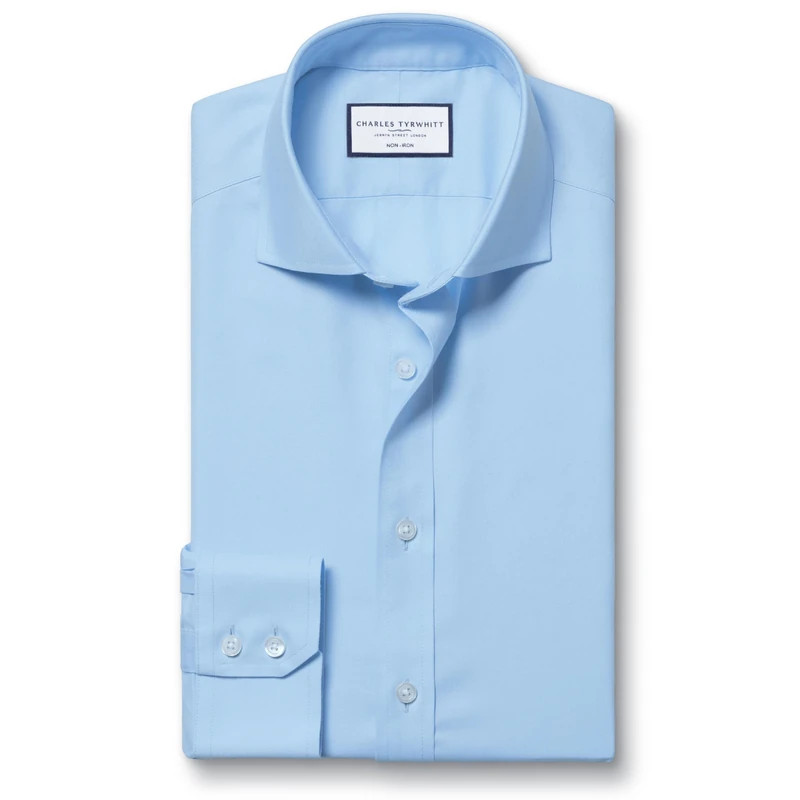 Charles Tyrwhitt Shirts for Men - Sky Blue Non Iron with 100% Cotton Twill - Formal Dress Shirt for Work, Business & Weddings - Classic Fit with Cutaway Collar