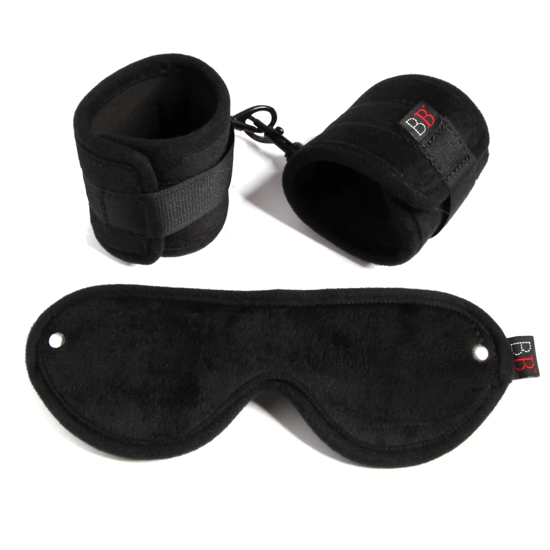 Lovehoney Bondage Boutique Temptation Soft Bondage Kit - Faux Fur Blindfold & Quick Release Handcuffs - 2 Piece Set - Black