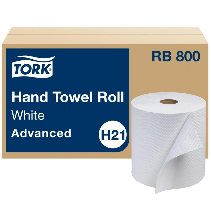Tork Hand Towel Roll, White, Advanced, H21, Soft, Disposable, 100% Recycled, Absorbent, 1-Ply, 12 x 800 ft, RB800