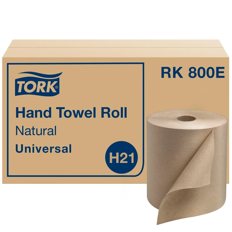 Tork Paper Towel Roll Natural - Universal Hand Roll, Natural Paper Towels with Brown Tissues Made of 100% Recycled Fiber, 6 Rolls x 800 ft, Compatible with H21 Dispenser, RK800E