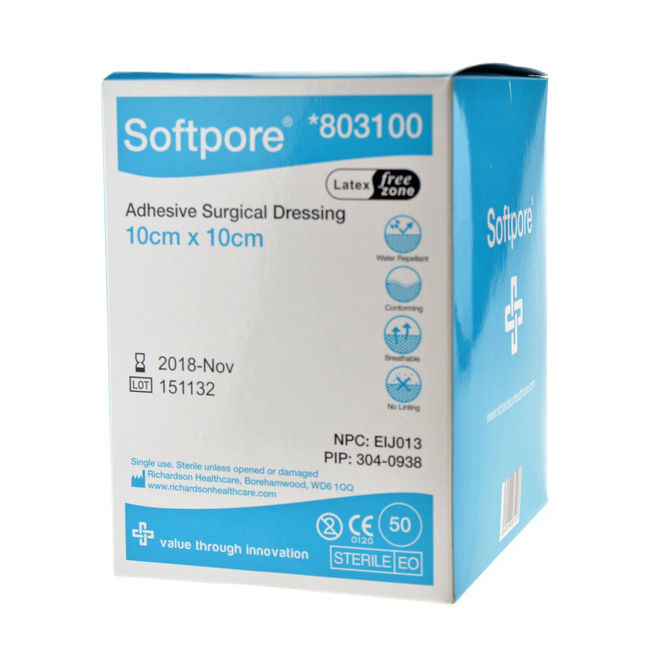 Softpore Adhesive Surgical Dressing 10cm x 10cm (10 Single DRESSINGS)