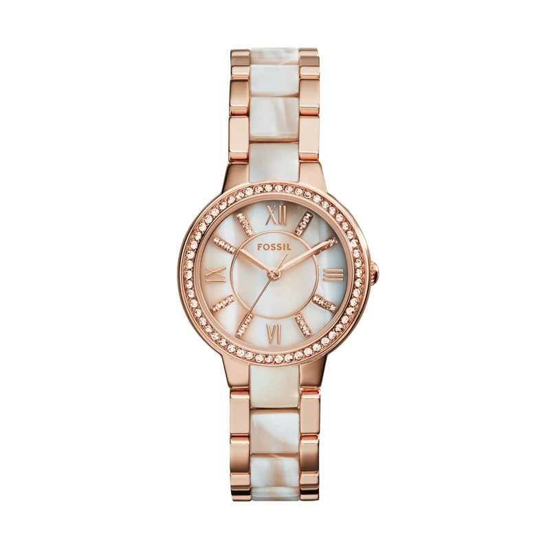 Fossil Virginia Womens Quartz Watch with Off-White Dial and Rose Gold Stainless Steel Bracelet ES3716 - Image 1