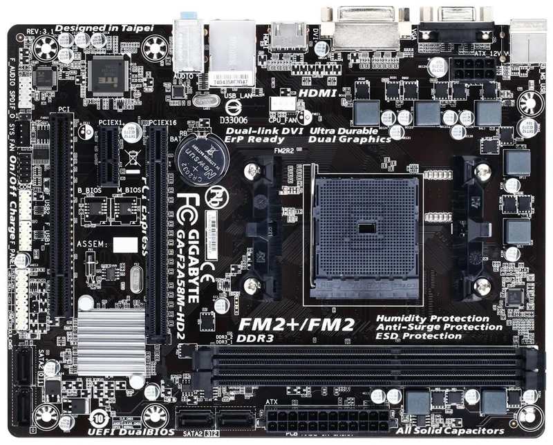 Gigabyte GA-F2A58M-HD2 Micro ATX Motherboard (SATA 300, HDMI, DVI-D, VGA, USB 2.0, 1x PCI Express 3.0x16, Socket FM2+)
