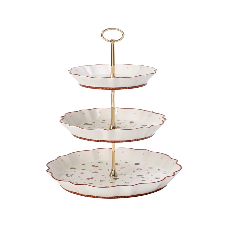 Villeroy & Boch – Toy's Delight Cake Stand Large, 3-tier Etagere 4 Pieces, Christmas Decoration Indoor, Table Decoration Xmas, Premium Porcelain