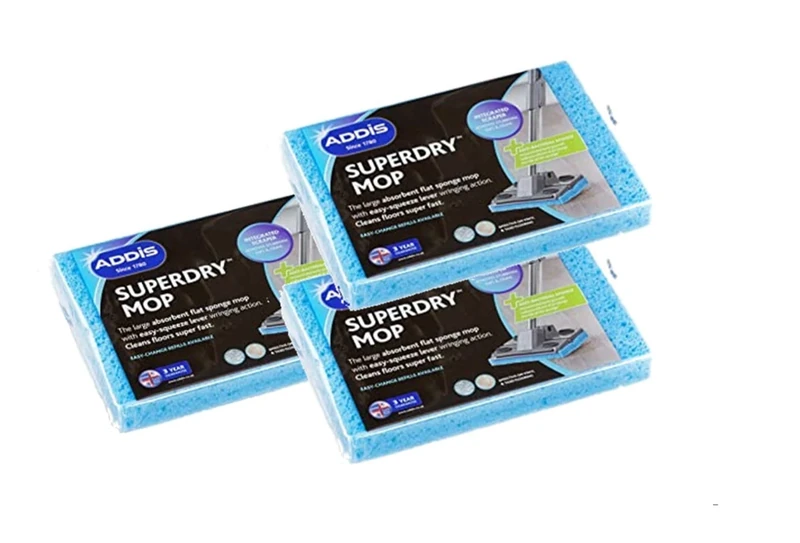 Addis Superdry Sponge Mop Replacement Refill Heads, Pack of 3, Blue