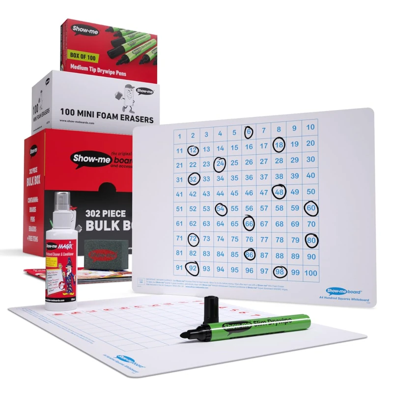 Show-me B/HSB A4 Hundred Square Gridded Boards, Bulk Kit (Pack of 100)