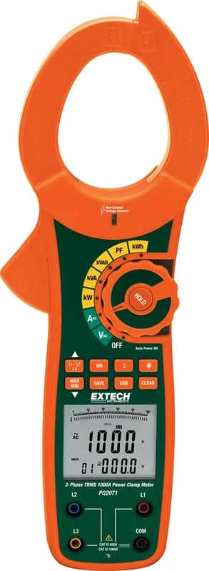 Extech Instruments PQ2071 1-/3-Phase 1000 A AC Power Clamp Meter