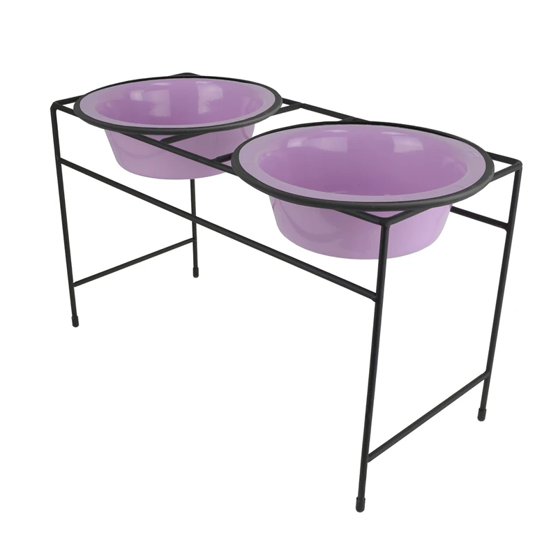 Platinum Pets Modern Double Diner Feeder with Stainless Steel Dog Bowls, Large, Sweet Lilac