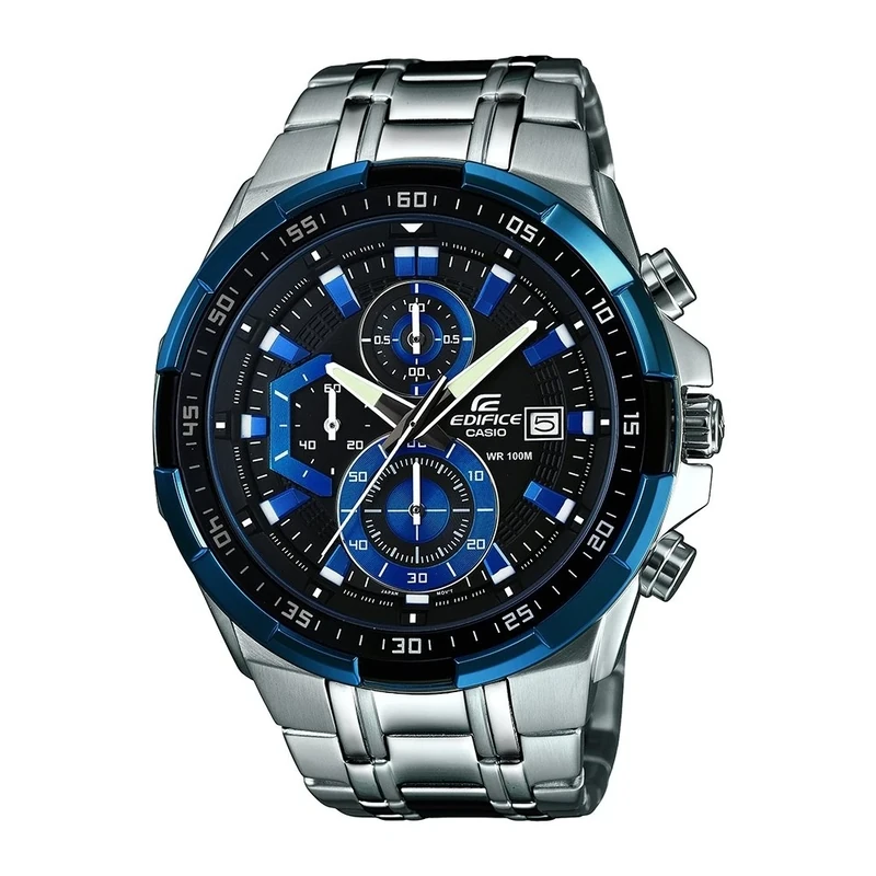 Edifice EFR-539D-1A2VUEF Men's Quartz Watch with Black Dial Analogue Display and Silver Stainless Steel Bracelet