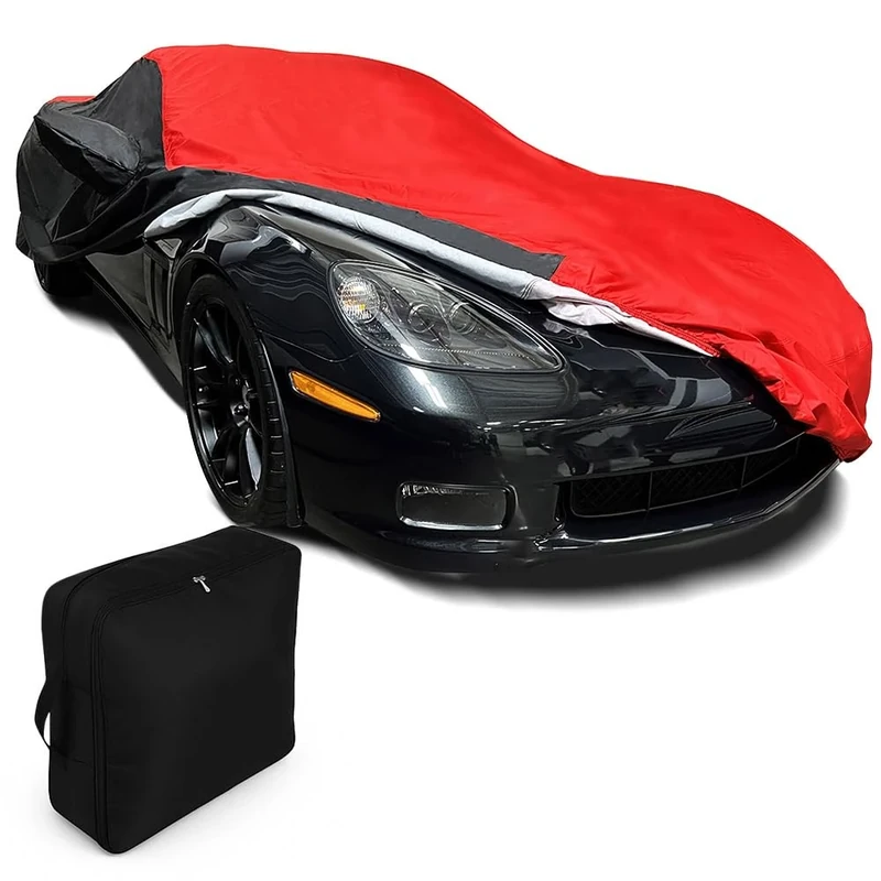 C6 Corvette Indoor/Outdoor Car Cover Ultraguard Plus 300 Denier Protection for 2005-2013 C6, Grand Sport, ZR1, Z06 (Red/Black)