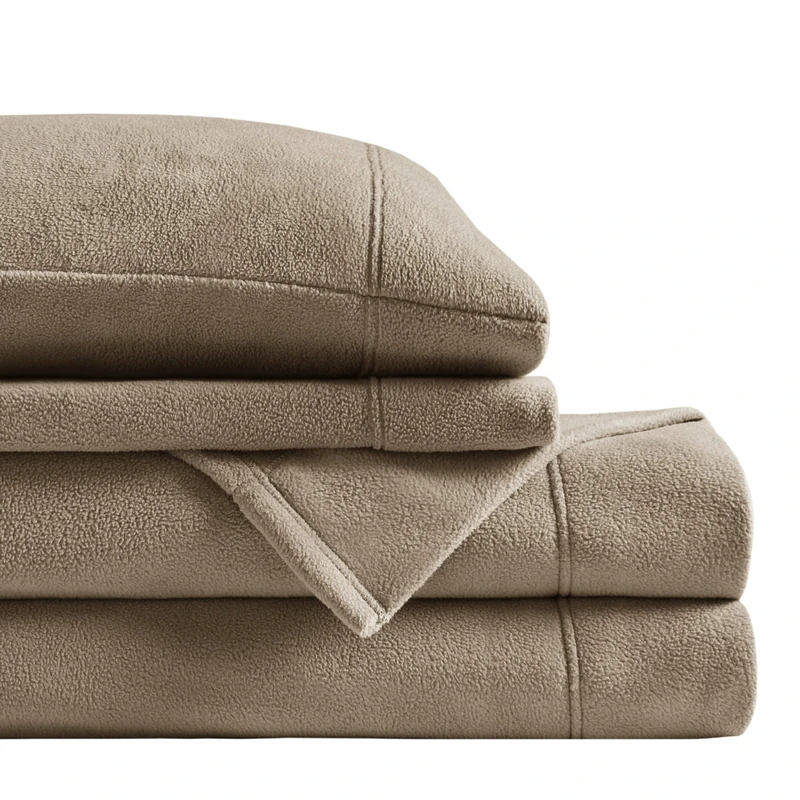 SLEEP PHILOSOPHY True North Micro Fleece Bed Sheet Set, Warm, Sheets with 14" Deep Pocket, for Cold Season Cozy Sheet-Set, Matching Pillow Case, Queen, Brown, 4 Piece