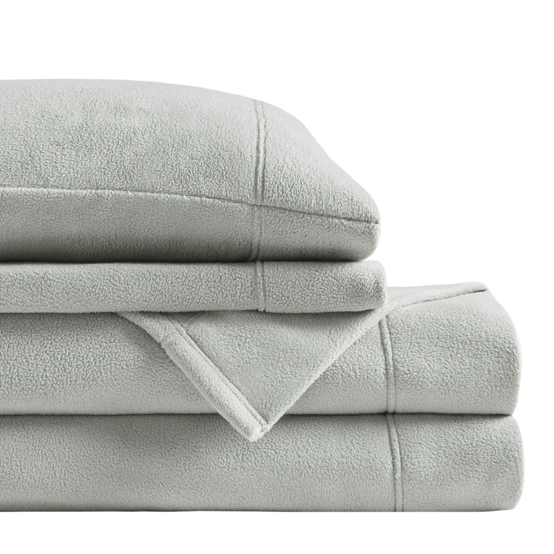 SLEEP PHILOSOPHY King Micro Fleece Bed Sheet Set, Warm, 4 Piece, Grey