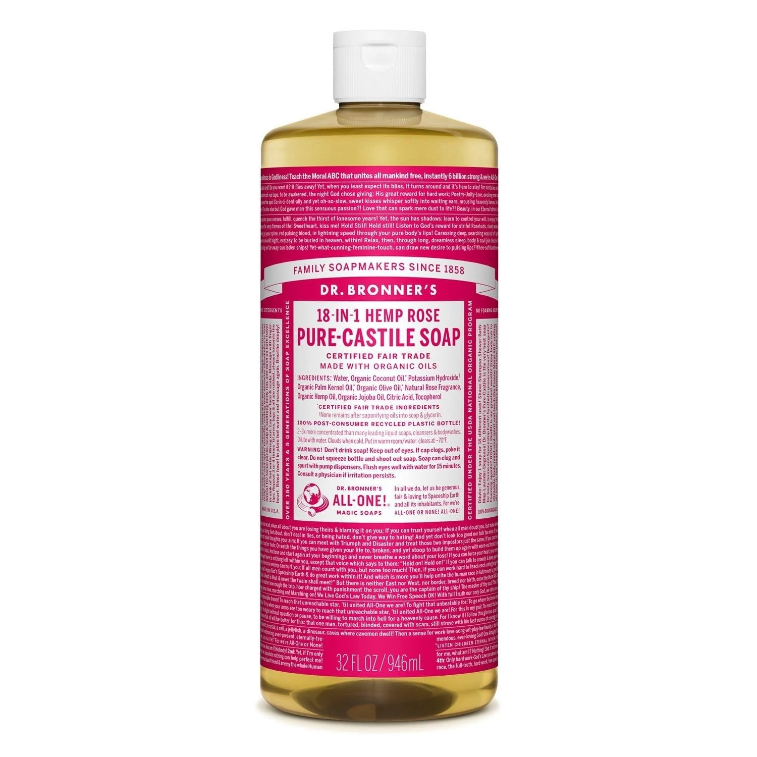 Dr. Bronner 'S Magic Soaps 18 In 1 Pure Castile Soaps Rose 946 ml