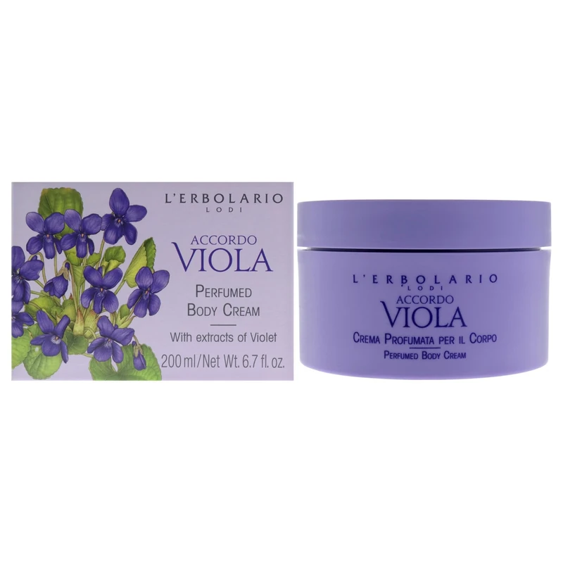 LErbolario Perfumed Body Cream, Accordo Viola, 200 ml - Body Lotion - With Extracts of Violet - Floral Powdery Scent - Moisturizing - Cruelty-Free
