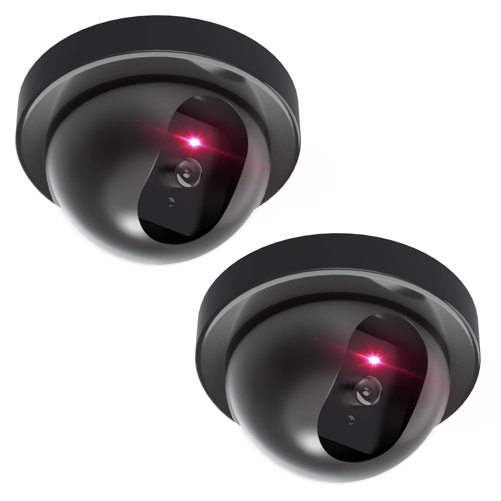 WALI Dummy Camera, Dome Fake Security CCTV Camera with Flashing Red LED Light, Simulated Surveillance Cameras with Security Alert Sticker Decals (SD-2), 2 Packs, Black