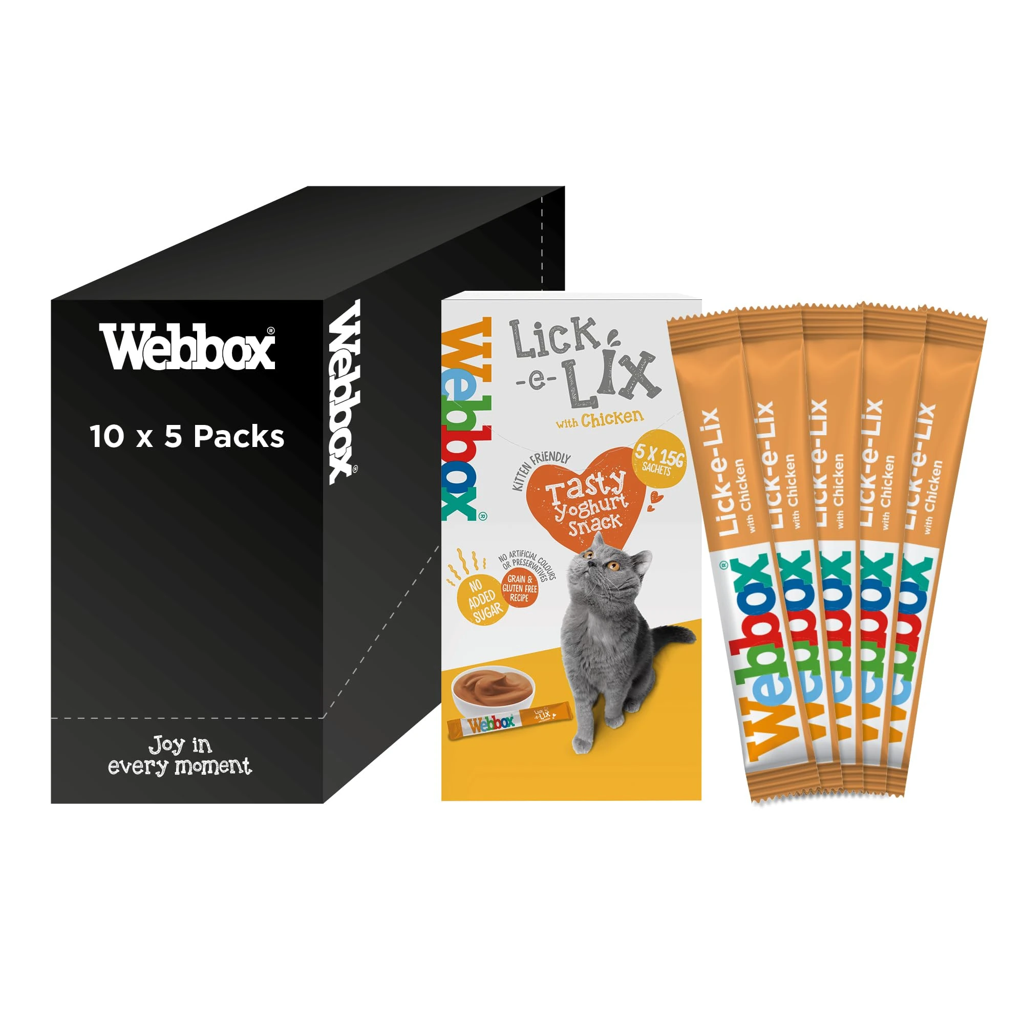 Webbox Lick-e-Lix Cat Treats, Chicken - Kitten Friendly, Grain and Gluten Free, No Artificial Preservatives or Colours (10 x 5 Packs)