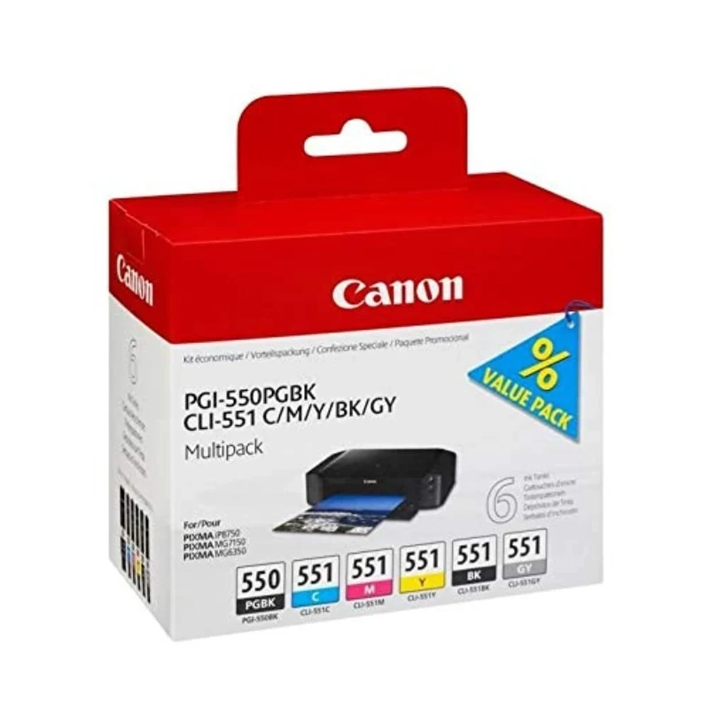Canon Ink Cartridge for Pgi550Pgbk/Cli551 - Multicolour (Pack of 6)