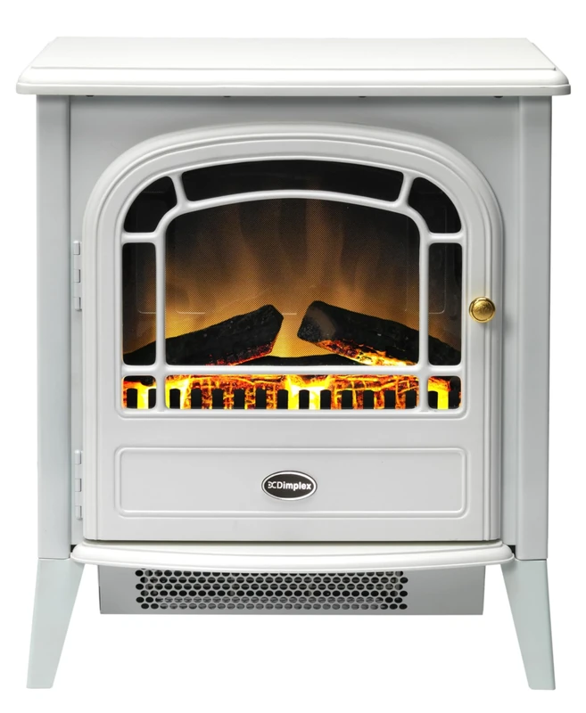 Dimplex Courchevel Optiflame Electric Stove, White Freestanding Electric Fire with Artificial Logs, LED Flame Effect, 2kW Fan Heater, 1000/2000 Watt Heat Settings and Remote Control